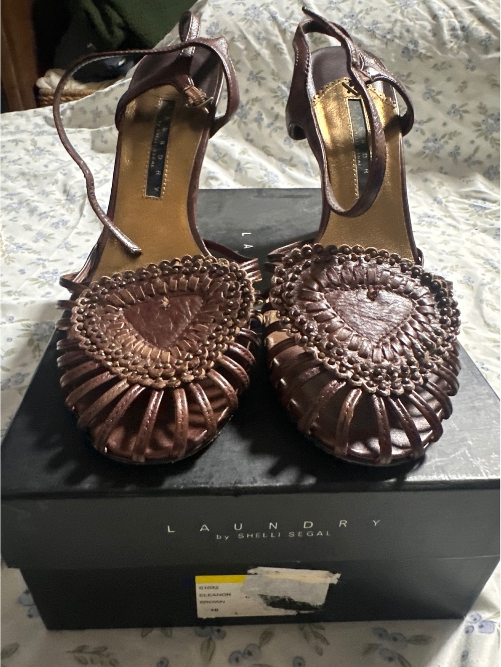 Laundry by Shelli Segal Eleanor Brown Leather Heeled Sandals